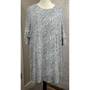 She + Sky Shift Dress Dalmatian‎ Print Ruffle Sleeve Casual 1XL